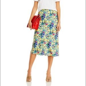 NWOT AQUA x Mary Katrantzou Collab Yellow Parrot Print Midi Skirt - Size S